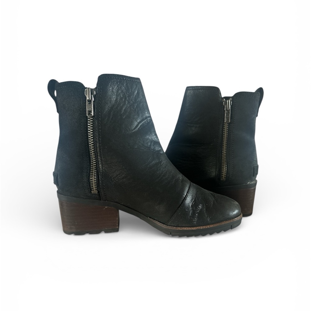 Sorel Cate Black Leather Ankle Boots - Picture 3 of 5
